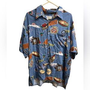 VTG Reyn Spooner Detrich Varez Maui Travel Graphic Tropical Hawaiian Shirt SZ XL